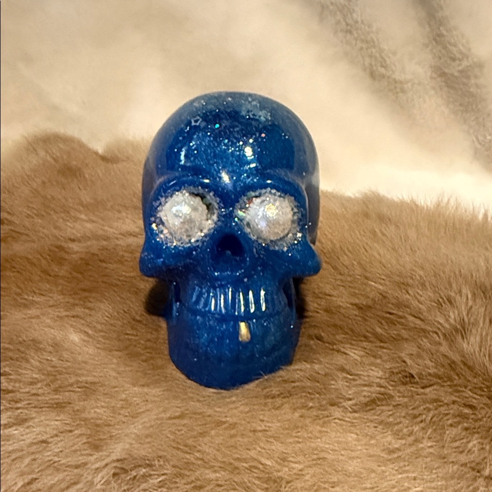 Blue Glitter Skull Decor 4”